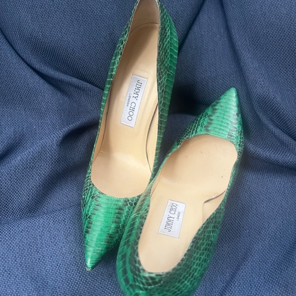 Jimmy Choo Anouk Green Snake Embossed Skin Pumps - Picture 3 of 7